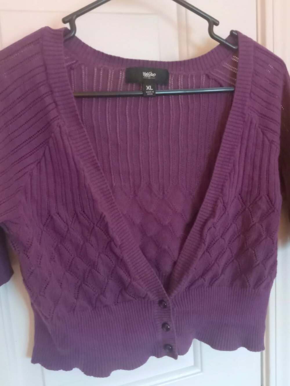 Mossimo Purple Cropped Cardigan 3/4 Sleeve Button Size XL Like New V-Neck Shrug